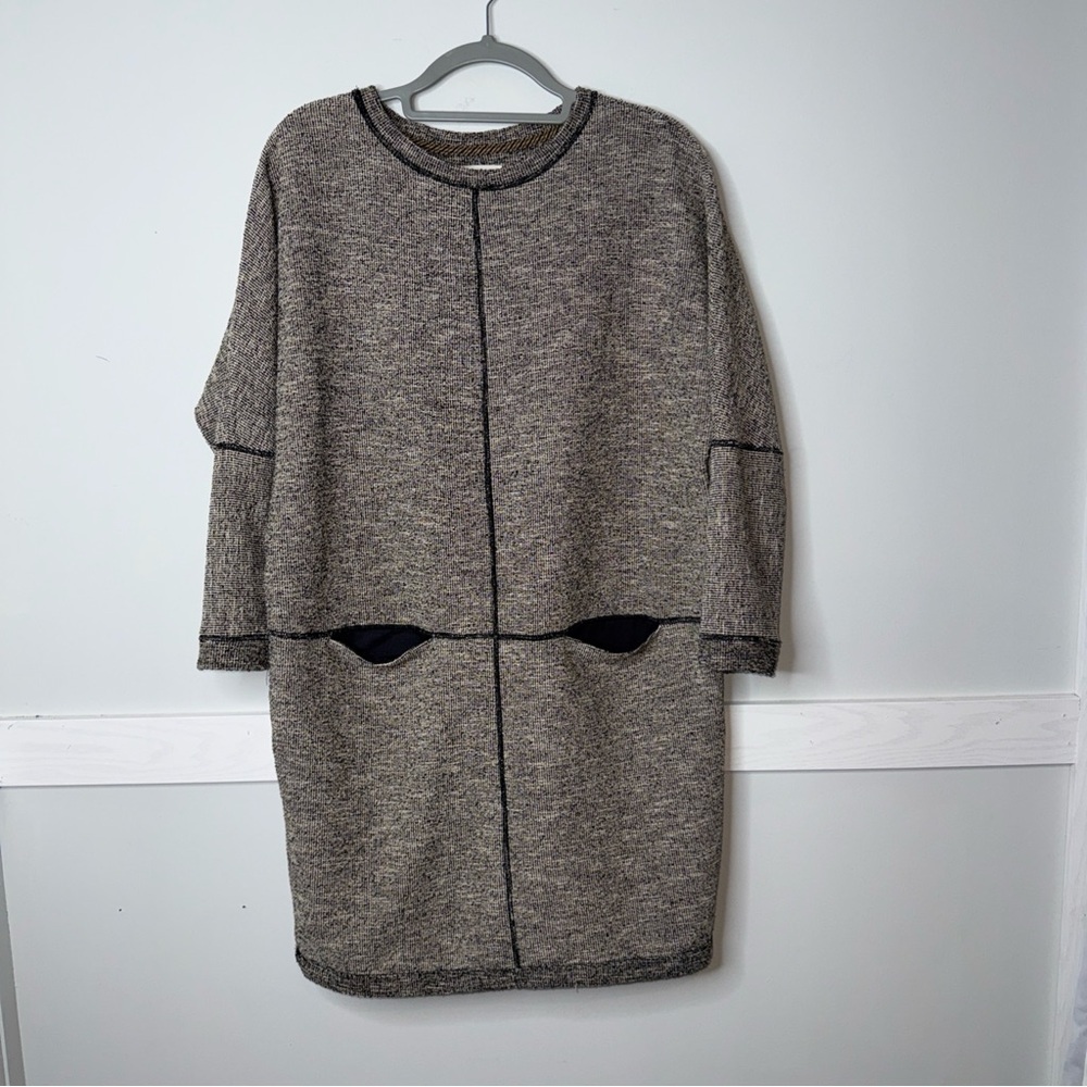 Billy Reid Tweed Charcoal Long Sleeve Dress with front pockets